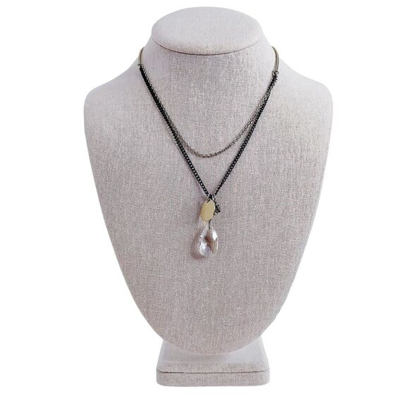 Vintage Double Stranded Chain Necklace Clear Rhinestone Pendant Boho Bohemian - Picture 1 of 2